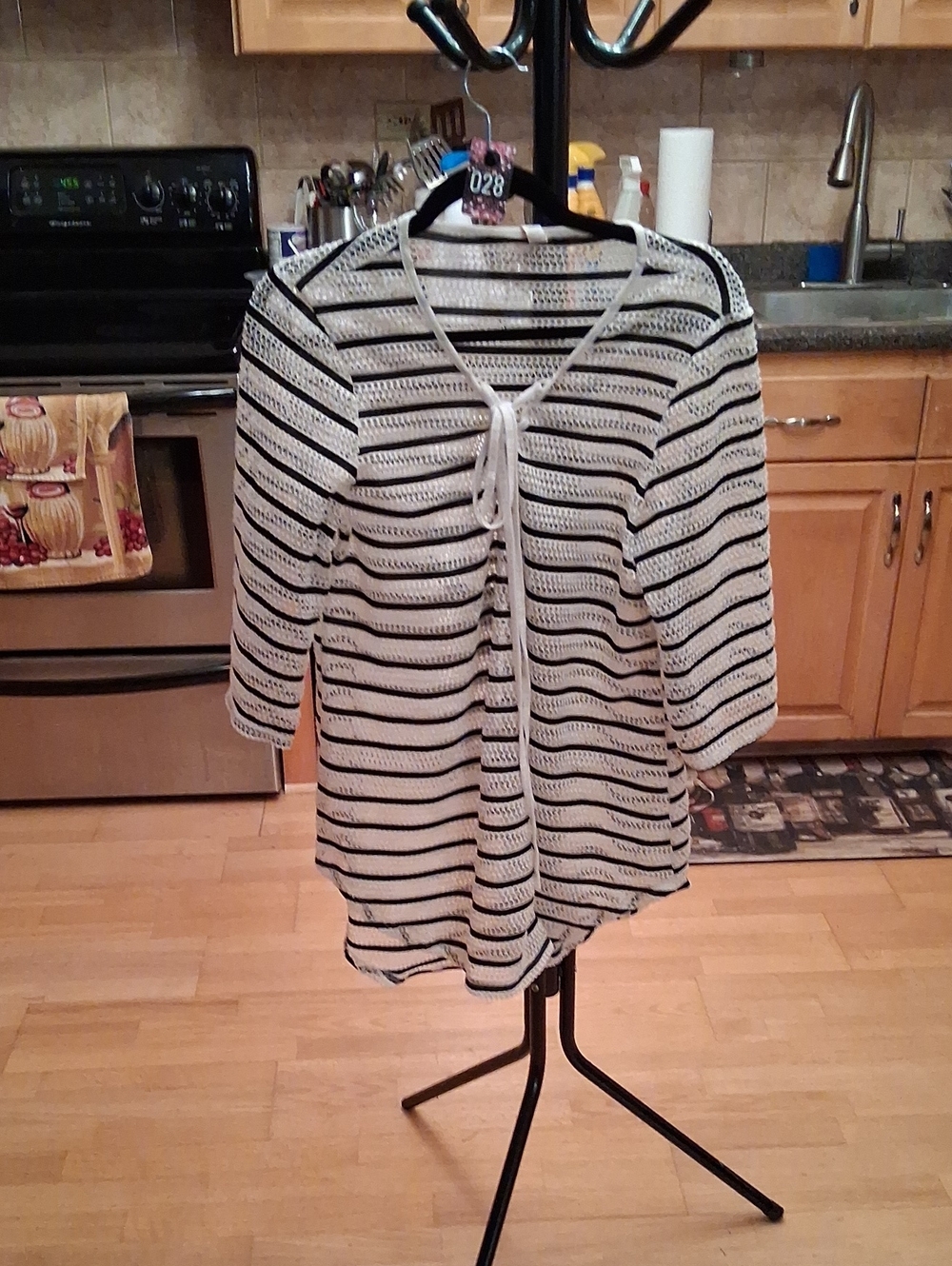 Striped Crochet Tie-Front Swim Coverup in White and Black